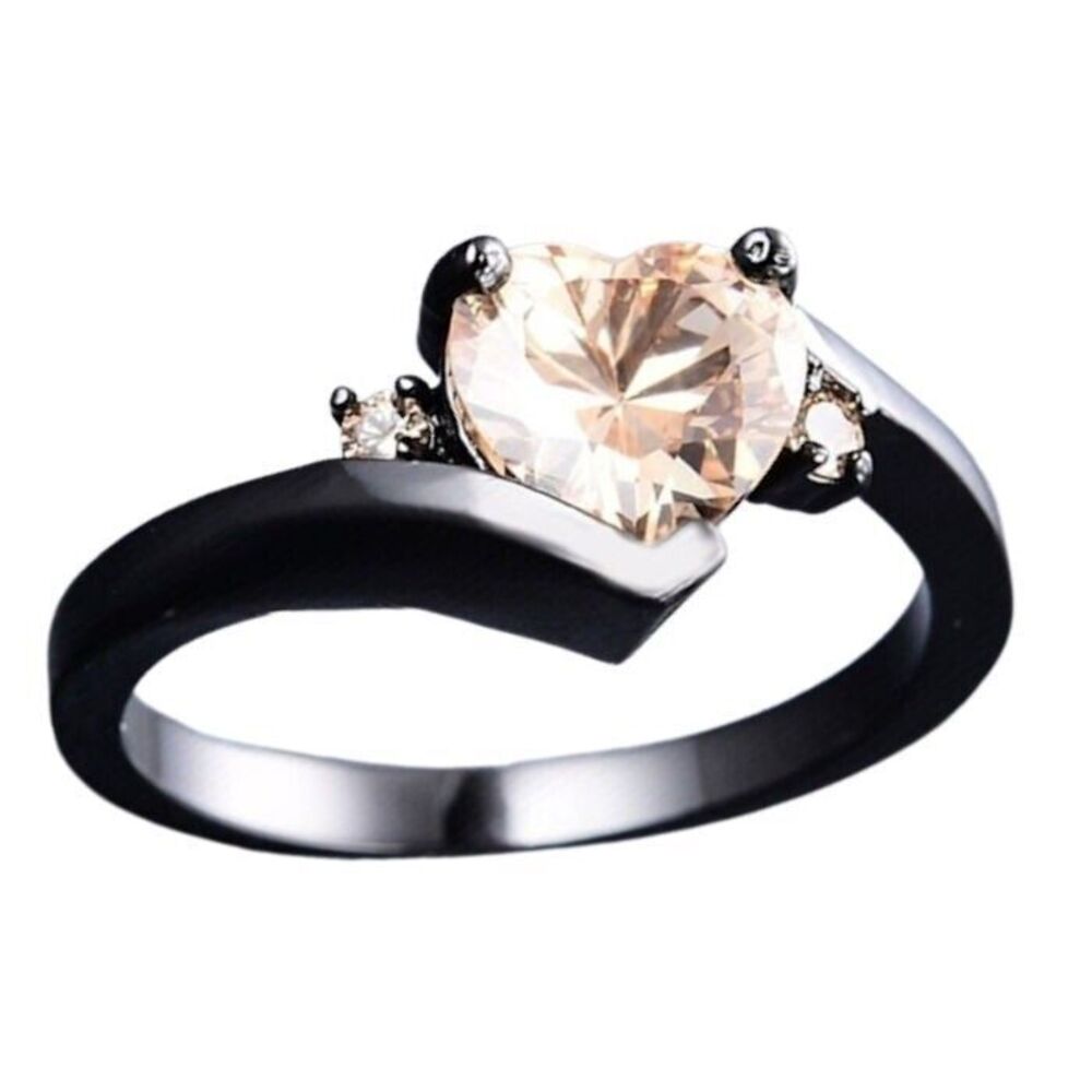 Pink Garnet Ring NEW Heart Shaped Zircon Size 10 Black Narrow Band NWT